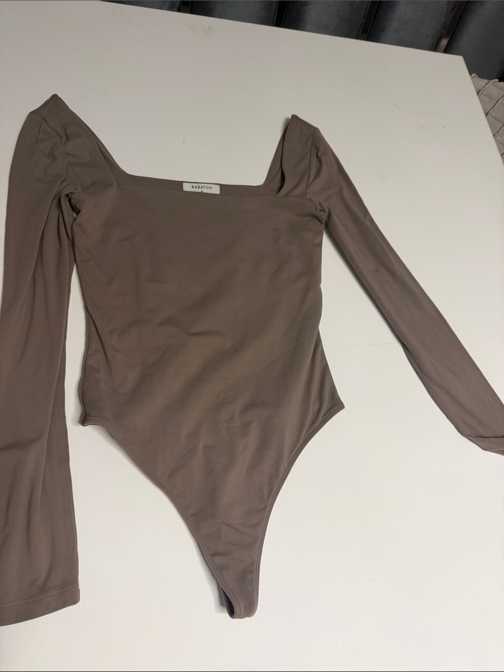Babaton Long-Sleeve Square Neck Bodysuit - Taupe
